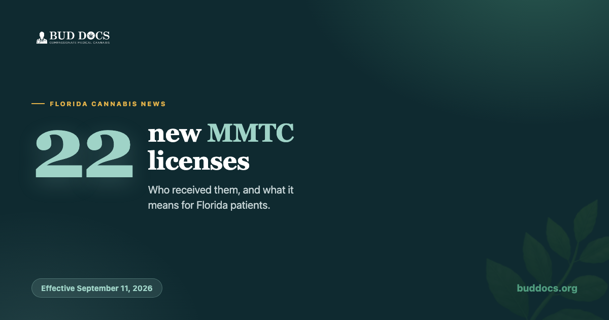 BudDocs card: Florida issued 22 new MMTC licenses, effective September 11, 2026